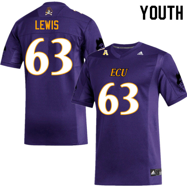 Youth #63 Grayson Lewis ECU Pirates College Football Jerseys Sale-Purple - Click Image to Close